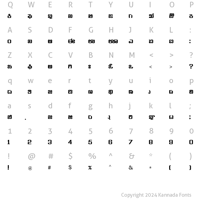 Character Map of Nudi 09 e Regular Kannada Font
