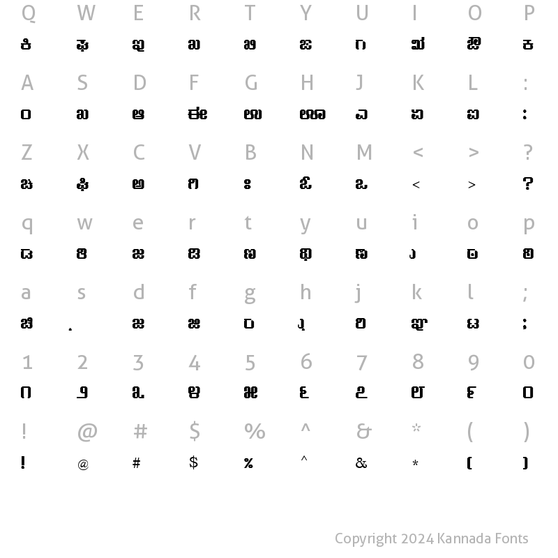 Character Map of Nudi 09 k Regular Kannada Font