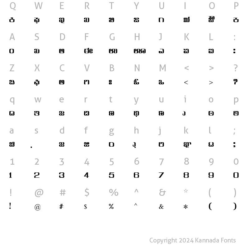 Character Map of Nudi 13 e Regular Kannada Font