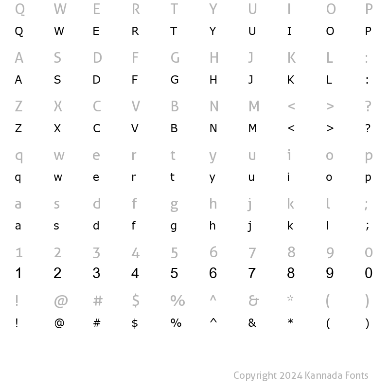 Character Map of Nudi BAkshar1 Regular Kannada Font
