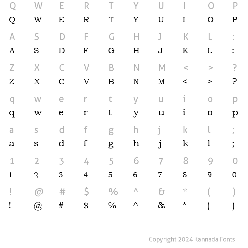 Character Map of Nudi BAkshar2 Regular Kannada Font